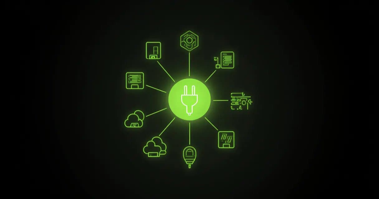 A central MCP plug connecting out to many service APIs