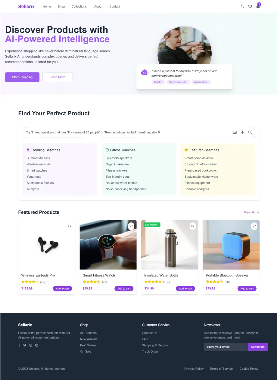 Website mockup showing product recommendations on an ecommerce store
